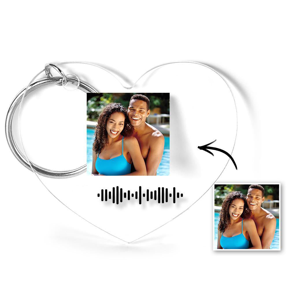 Scannable Music Code Keychain Music Favorite Song Photo Engraved Keychain Gifts for Couple