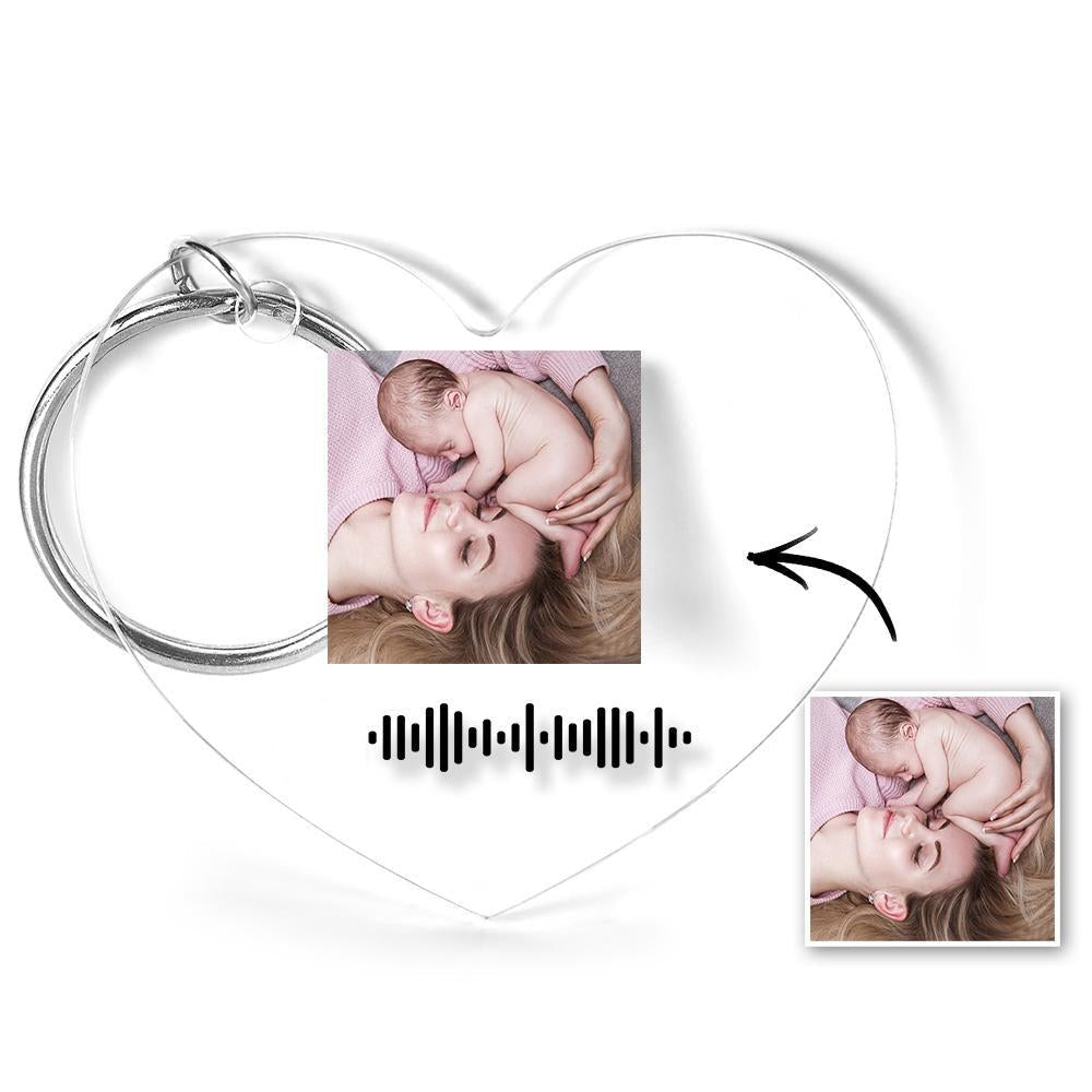 Scannable Music Code Keychain Music Favorite Song Photo Engraved Keychain Mother's Gifts