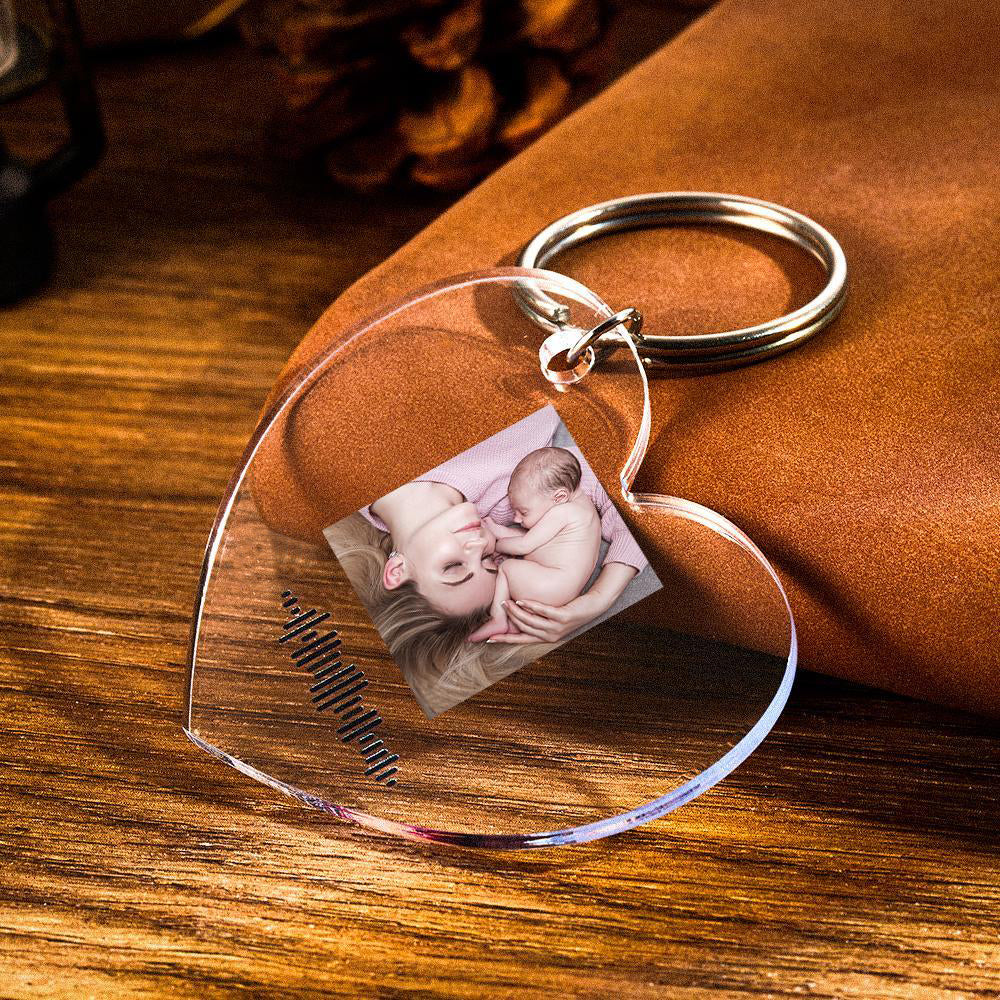 Scannable Music Code Keychain Music Favorite Song Photo Engraved Keychain Mother's Gifts