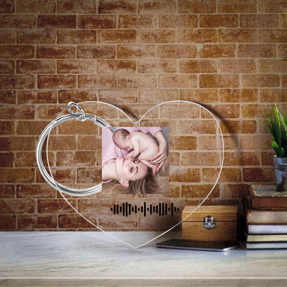 Scannable Music Code Keychain Music Favorite Song Photo Engraved Keychain Mother's Gifts
