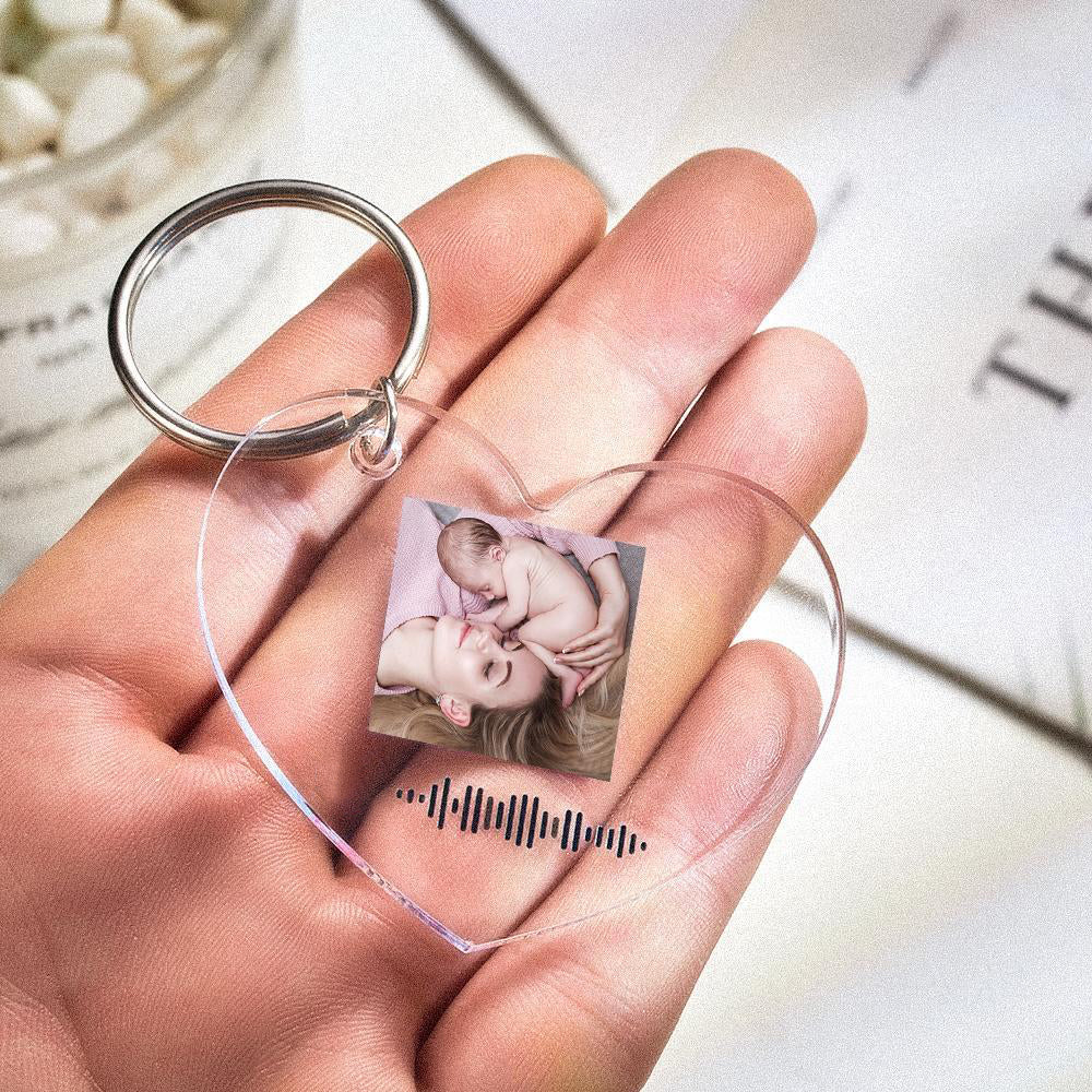 Scannable Music Code Keychain Music Favorite Song Photo Engraved Keychain Mother's Gifts