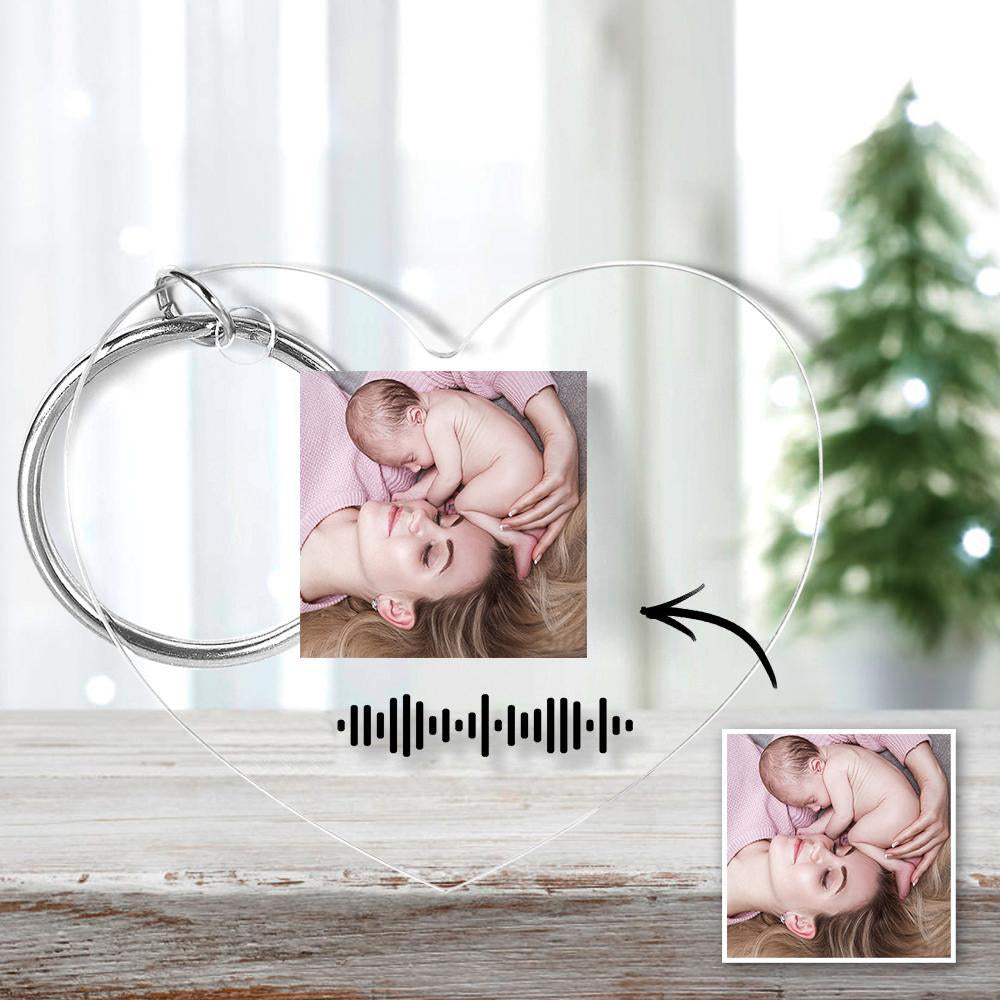 Scannable Music Code Keychain Music Favorite Song Photo Engraved Keychain Mother's Gifts