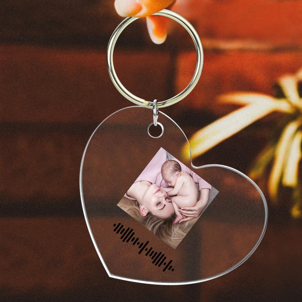 Scannable Music Code Keychain Music Favorite Song Photo Engraved Keychain Mother's Gifts