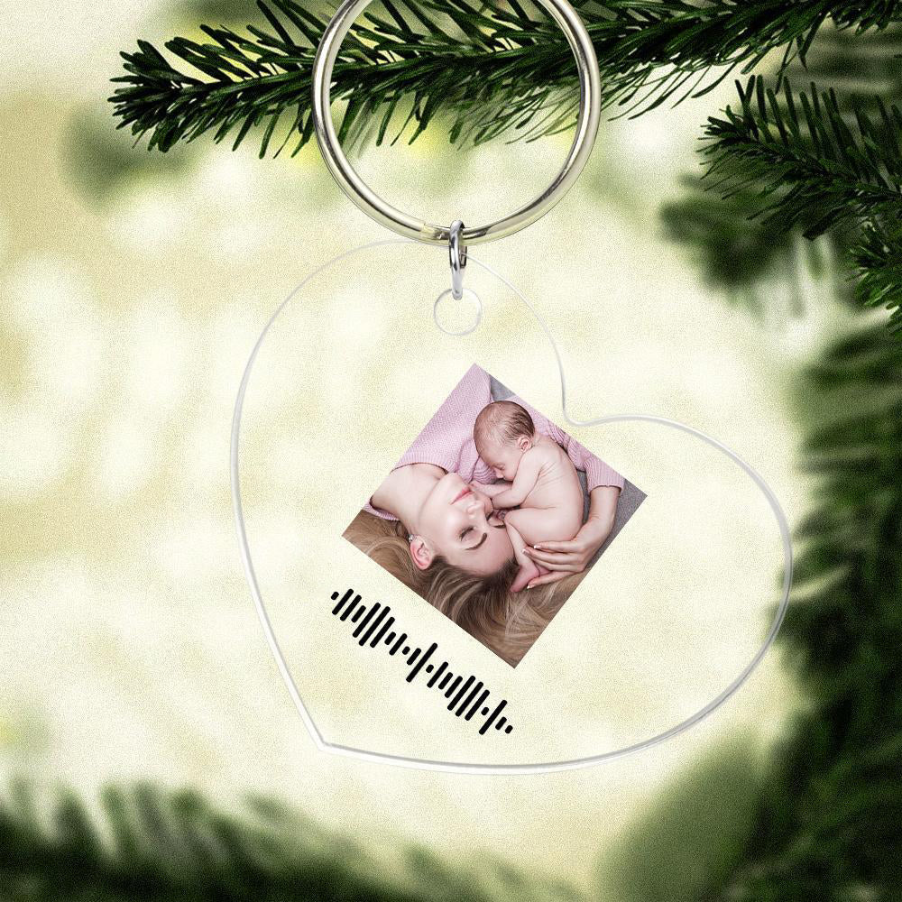 Scannable Music Code Keychain Music Favorite Song Photo Engraved Keychain Mother's Gifts