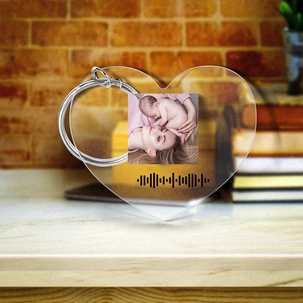 Scannable Music Code Keychain Music Favorite Song Photo Engraved Keychain Mother's Gifts
