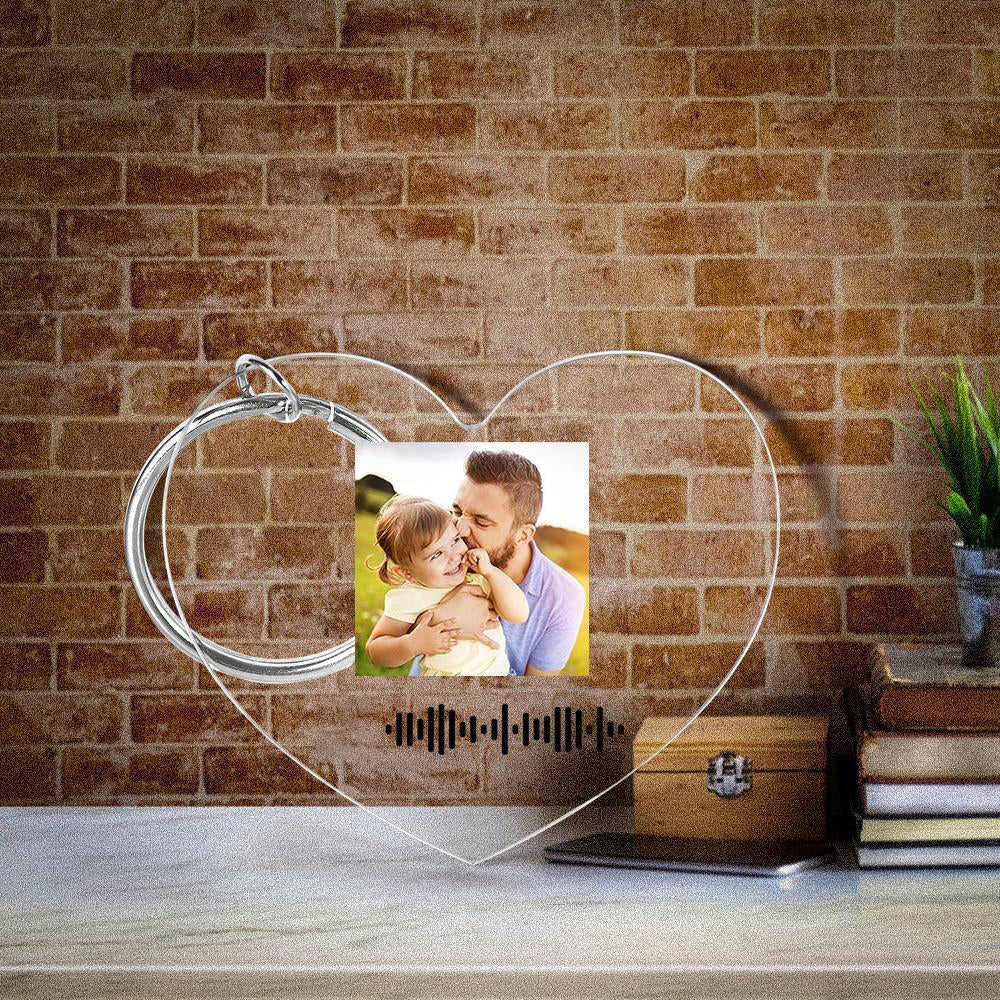 Scannable Music Code Keychain Music Favorite Song Photo Engraved Keychain Father's Gifts