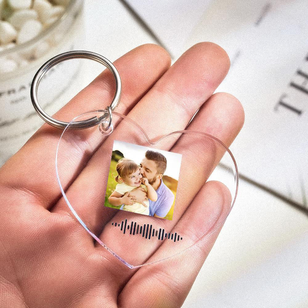 Scannable Music Code Keychain Music Favorite Song Photo Engraved Keychain Father's Gifts