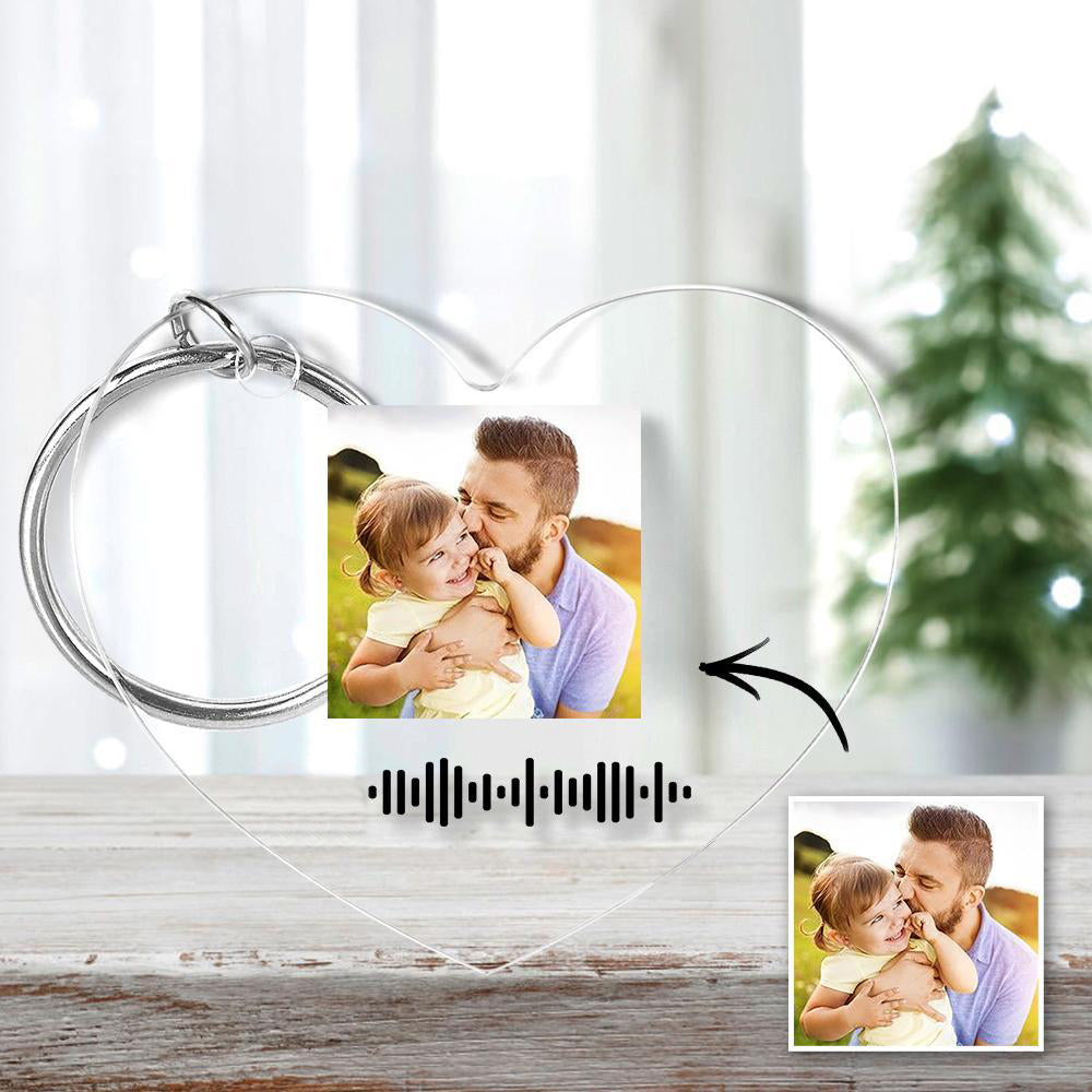 Scannable Music Code Keychain Music Favorite Song Photo Engraved Keychain Father's Gifts