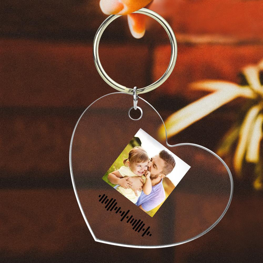 Scannable Music Code Keychain Music Favorite Song Photo Engraved Keychain Father's Gifts