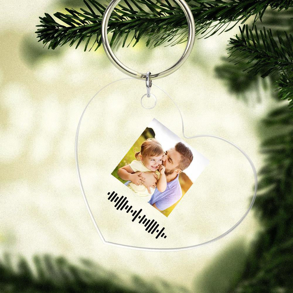 Scannable Music Code Keychain Music Favorite Song Photo Engraved Keychain Father's Gifts