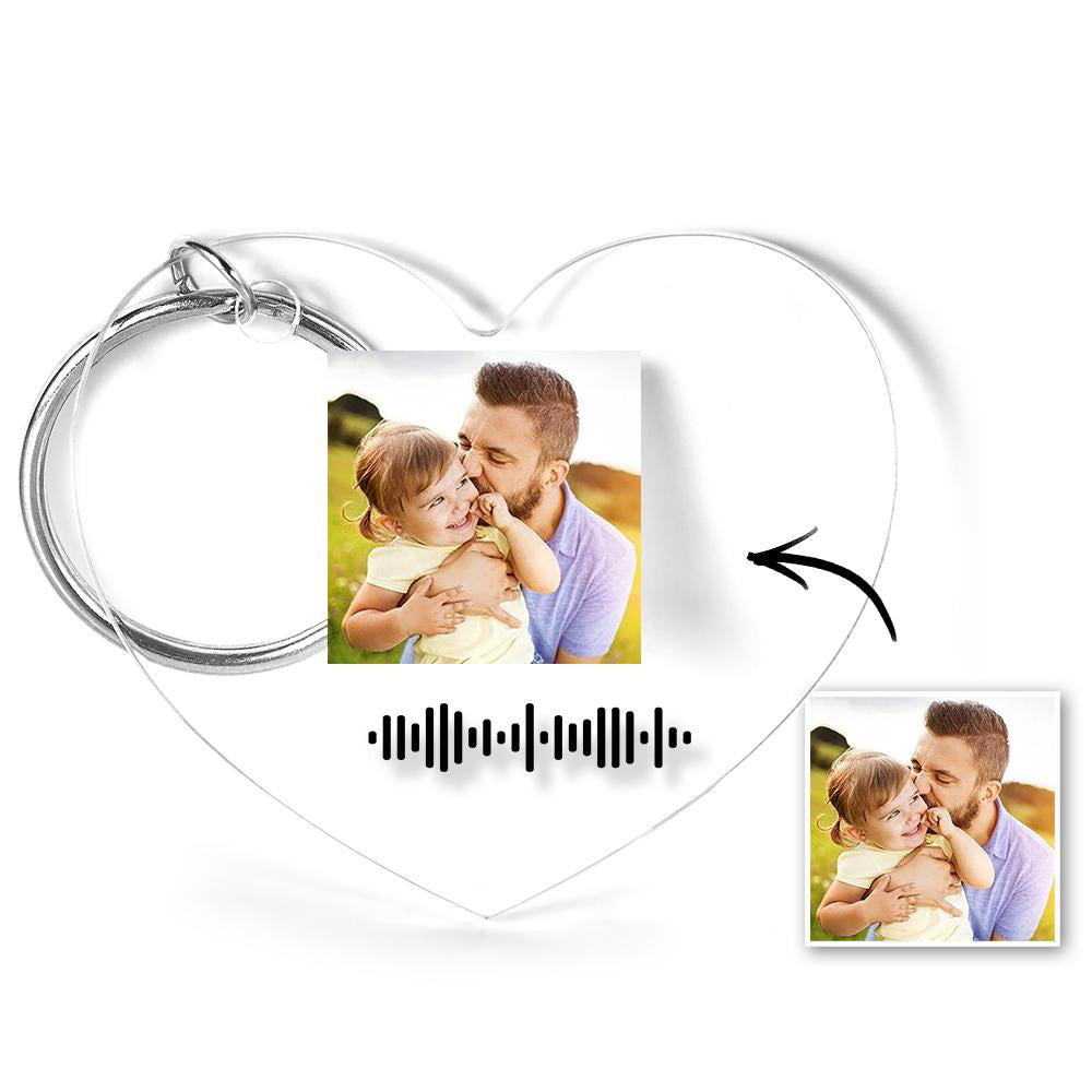 Scannable Music Code Keychain Music Favorite Song Photo Engraved Keychain Father's Gifts