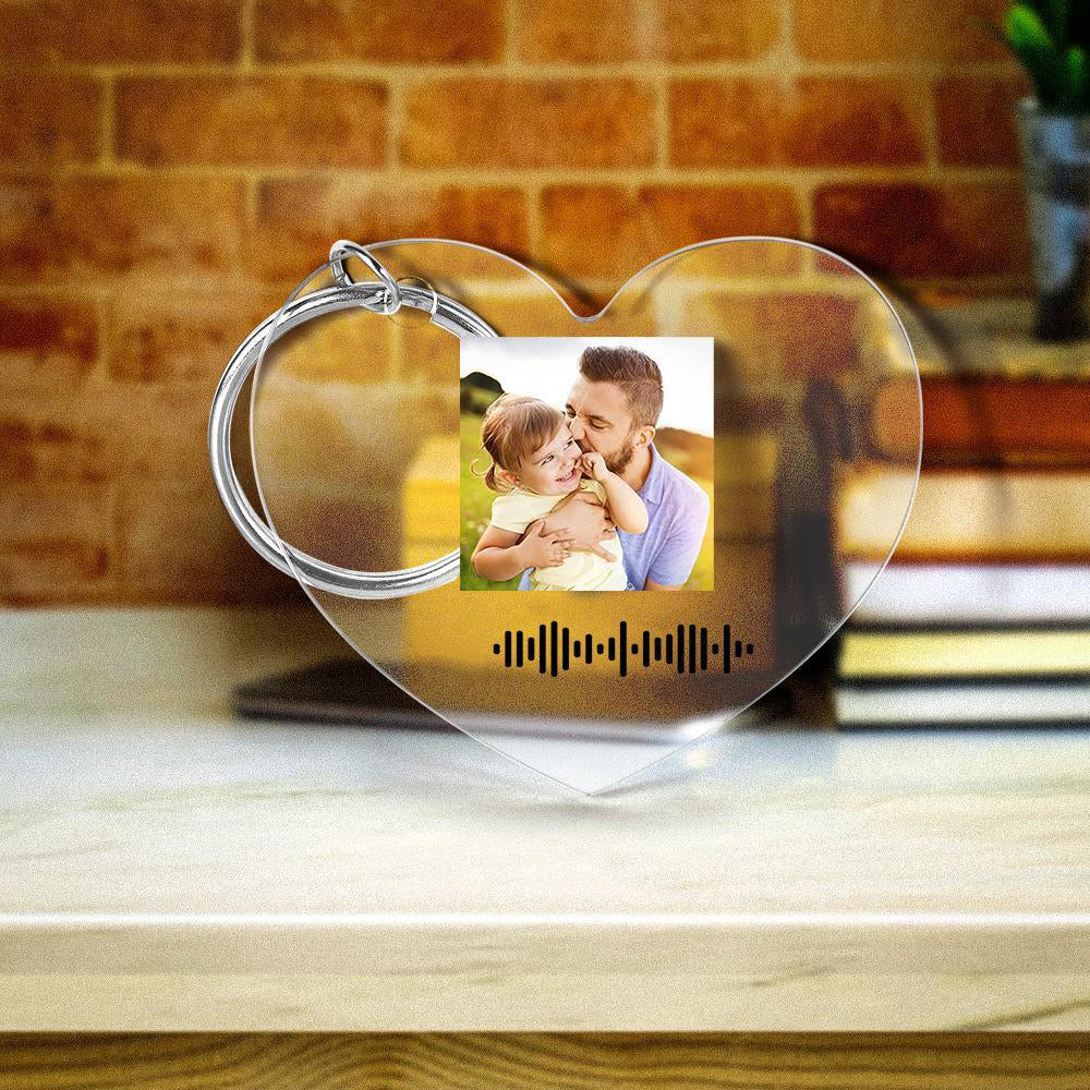 Scannable Music Code Keychain Music Favorite Song Photo Engraved Keychain Father's Gifts