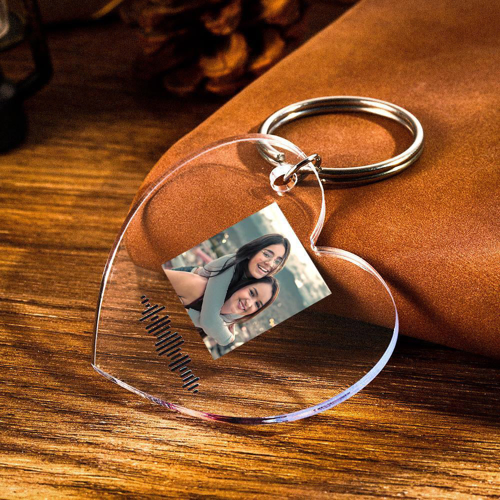 Scannable Music Code Keychain Music Favorite Song Photo Engraved Keychain Heart-shaped