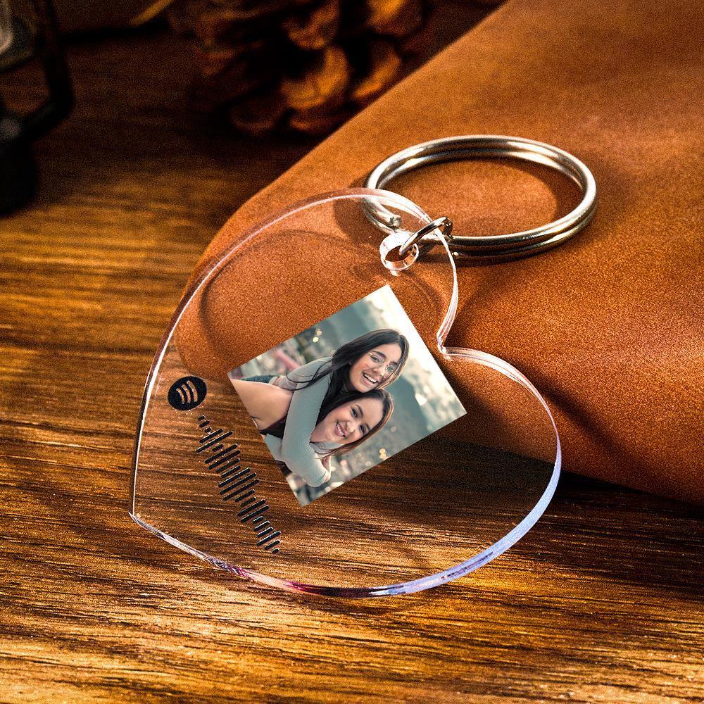 Scannable Spotify Code Keychain Spotify Favorite Song Photo Engraved Keychain Heart-shaped
