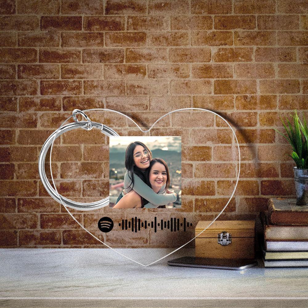 Scannable Spotify Code Keychain Spotify Favorite Song Photo Engraved Keychain Heart-shaped