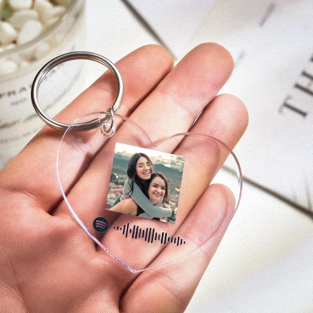 Scannable Spotify Code Keychain Spotify Favorite Song Photo Engraved Keychain Heart-shaped