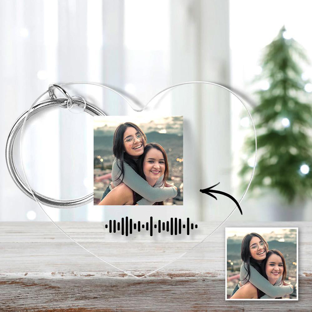 Scannable Music Code Keychain Music Favorite Song Photo Engraved Keychain Heart-shaped