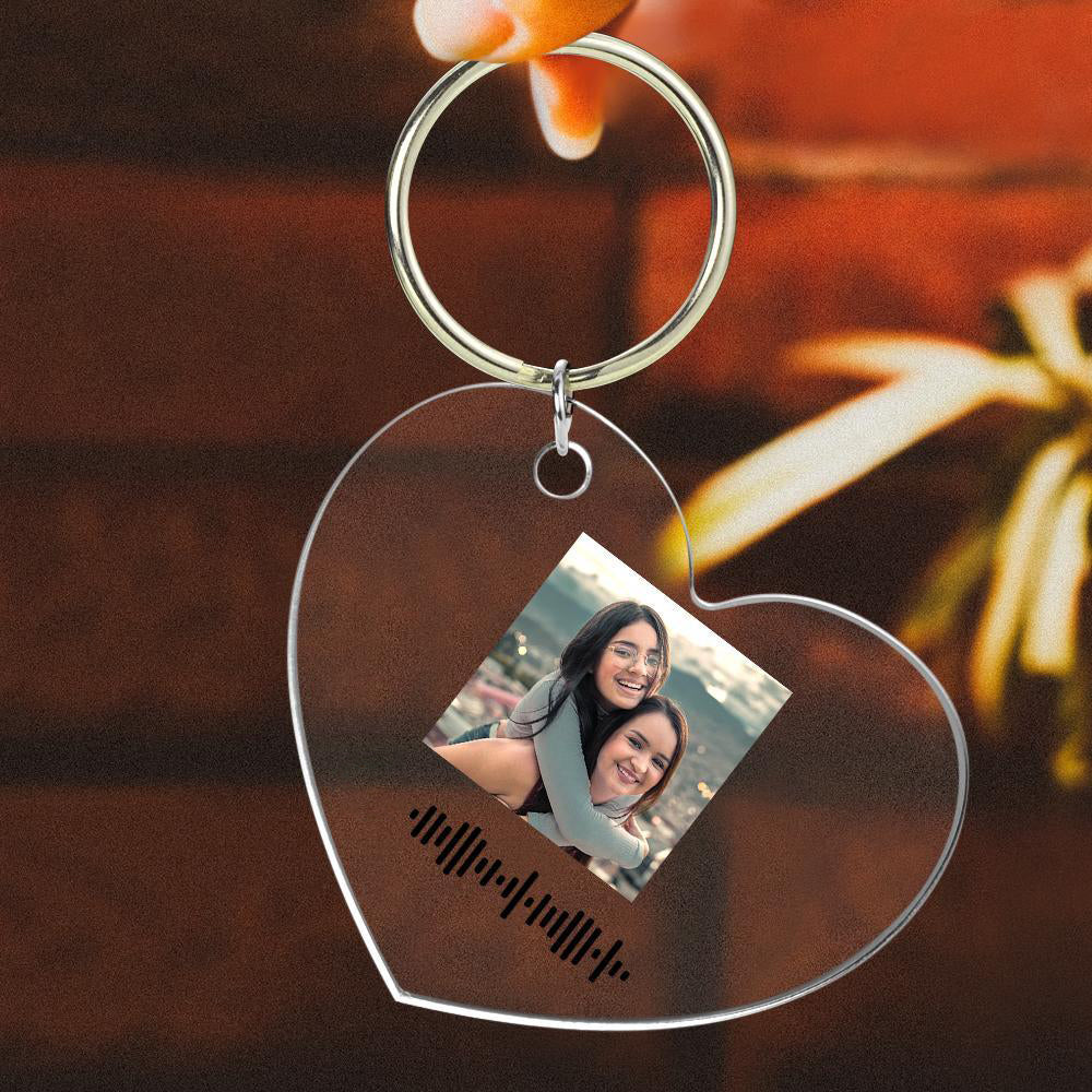 Scannable Music Code Keychain Music Favorite Song Photo Engraved Keychain Heart-shaped