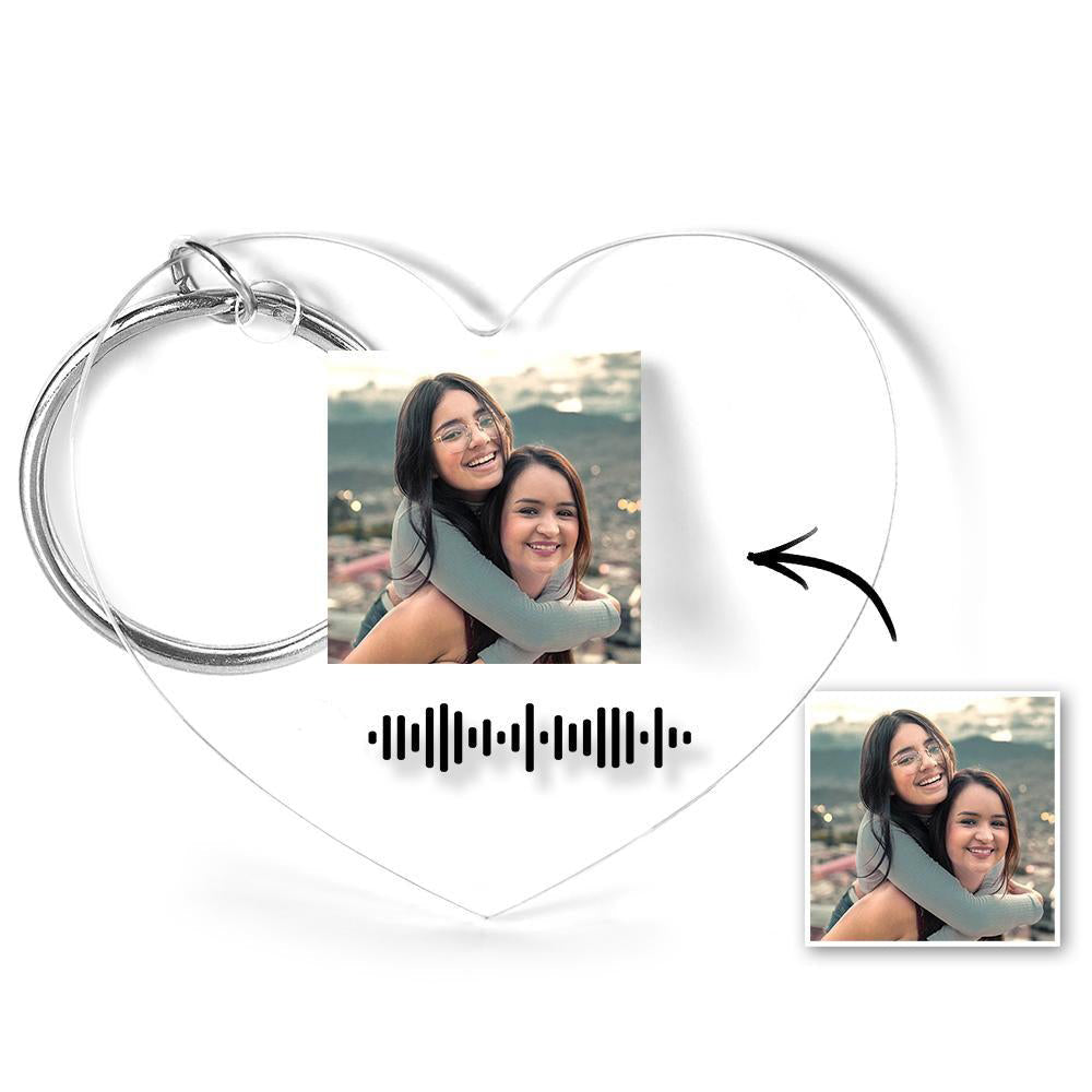 Scannable Music Code Keychain Music Favorite Song Photo Engraved Keychain Heart-shaped