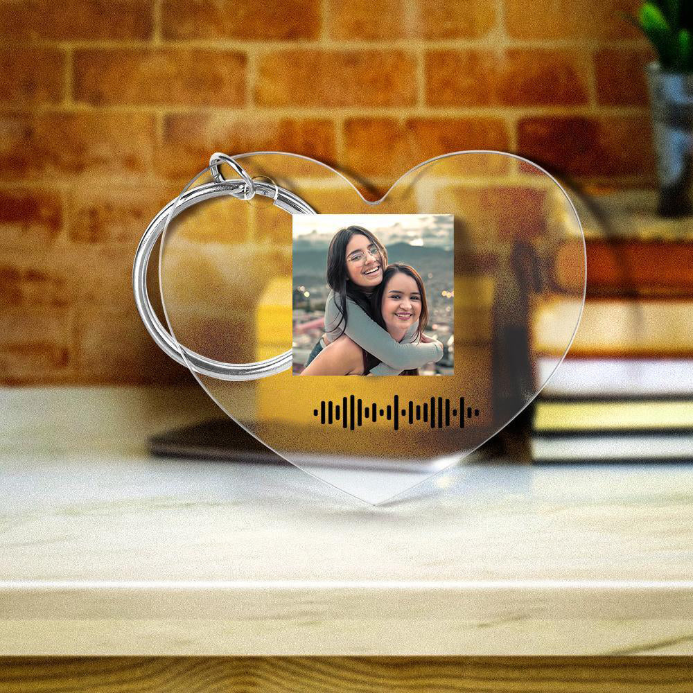 Scannable Music Code Keychain Music Favorite Song Photo Engraved Keychain Heart-shaped