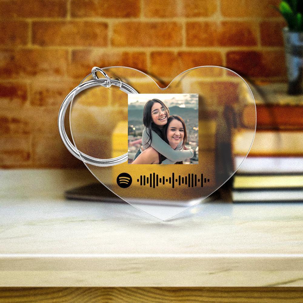 Scannable Spotify Code Keychain Spotify Favorite Song Photo Engraved Keychain Heart-shaped