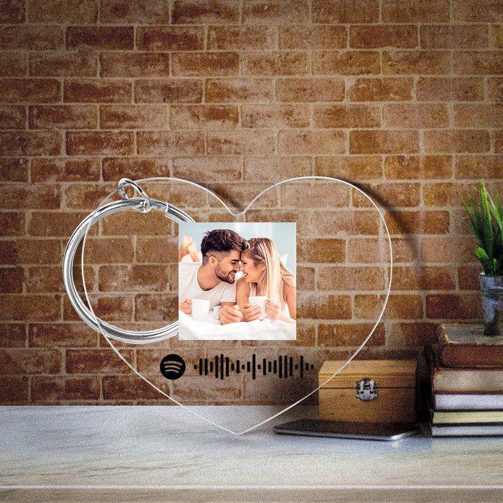Custom Scannable Spotify Code Keychain Spotify Favorite Song Photo Engraved Keychain Heart-shaped