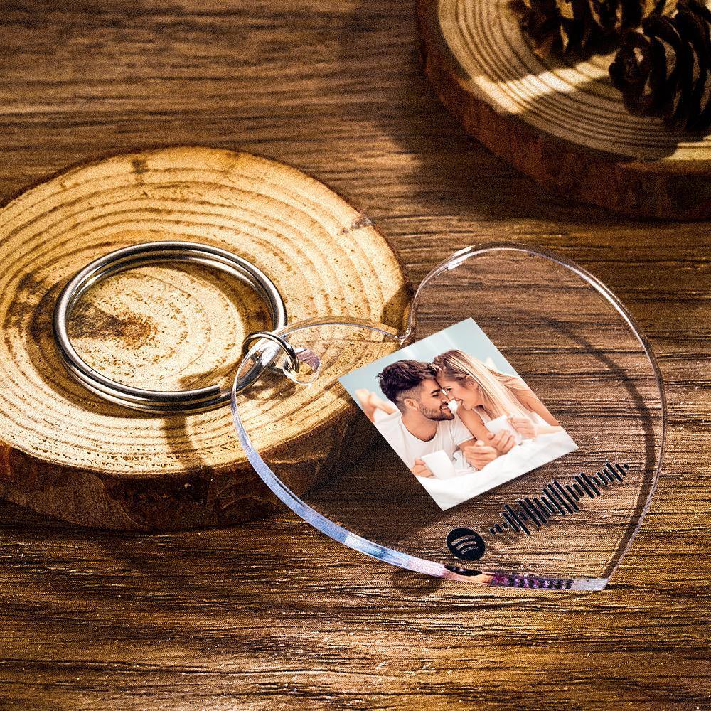 Custom Scannable Spotify Code Keychain Spotify Favorite Song Photo Engraved Keychain Heart-shaped