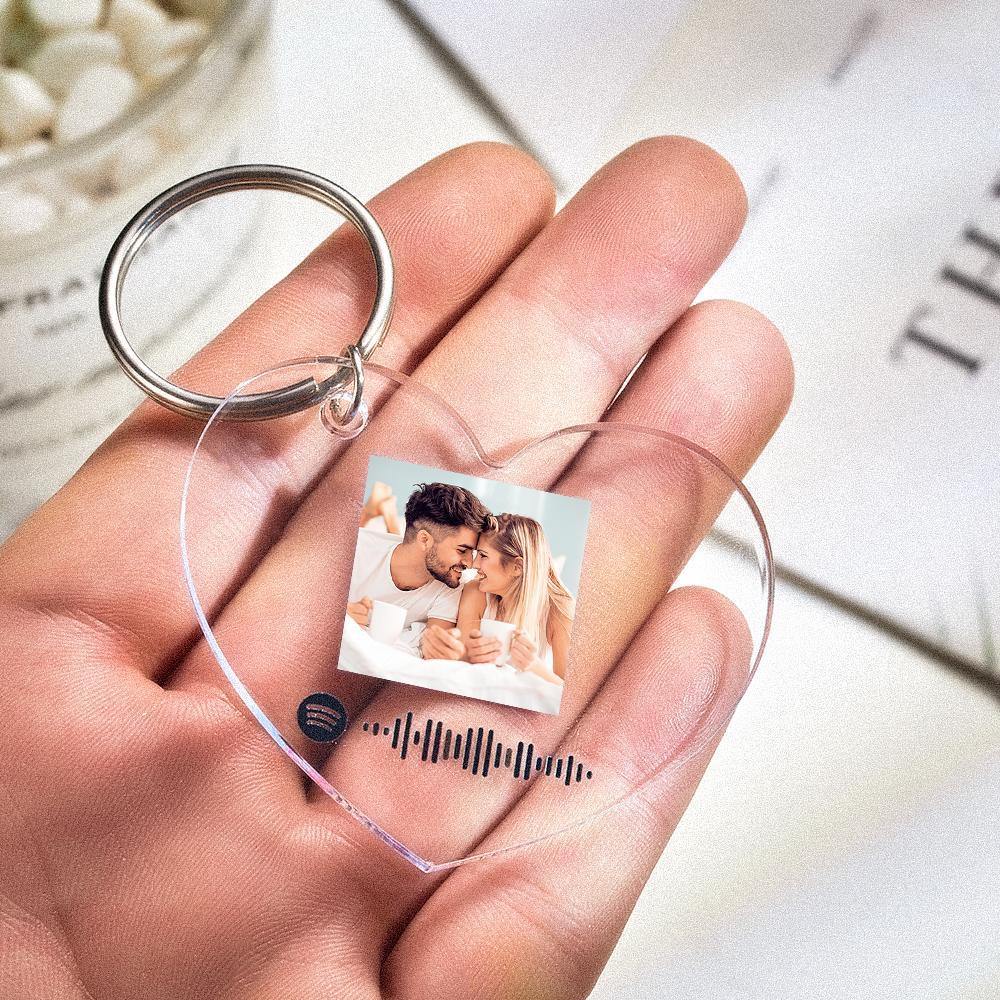 Custom Scannable Spotify Code Keychain Spotify Favorite Song Photo Engraved Keychain Heart-shaped