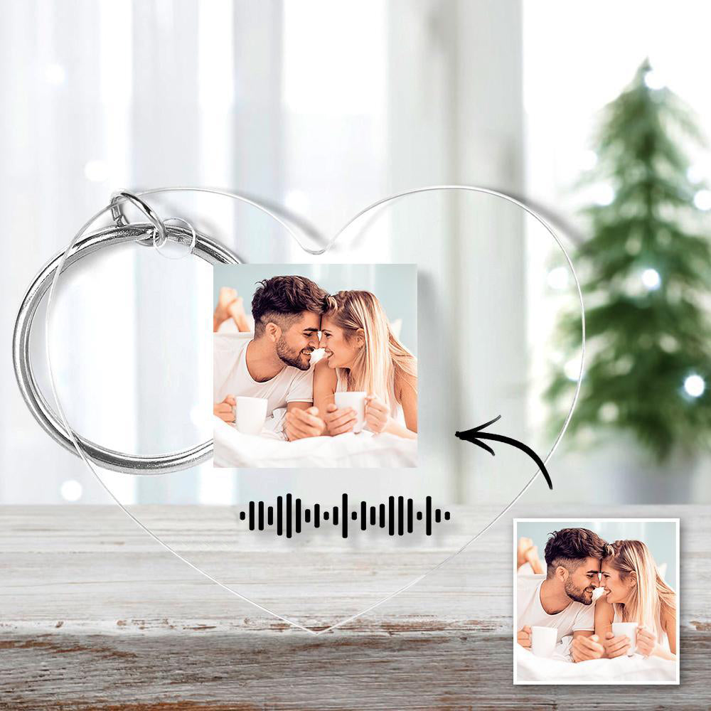 Custom Scannable Music Code Keychain Music Favorite Song Photo Engraved Keychain Heart-shaped