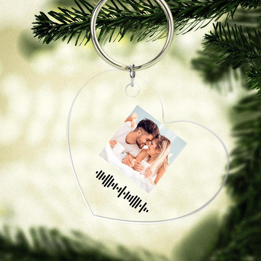 Custom Scannable Music Code Keychain Music Favorite Song Photo Engraved Keychain Heart-shaped
