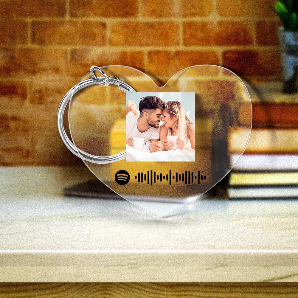 Custom Scannable Spotify Code Keychain Spotify Favorite Song Photo Engraved Keychain Heart-shaped