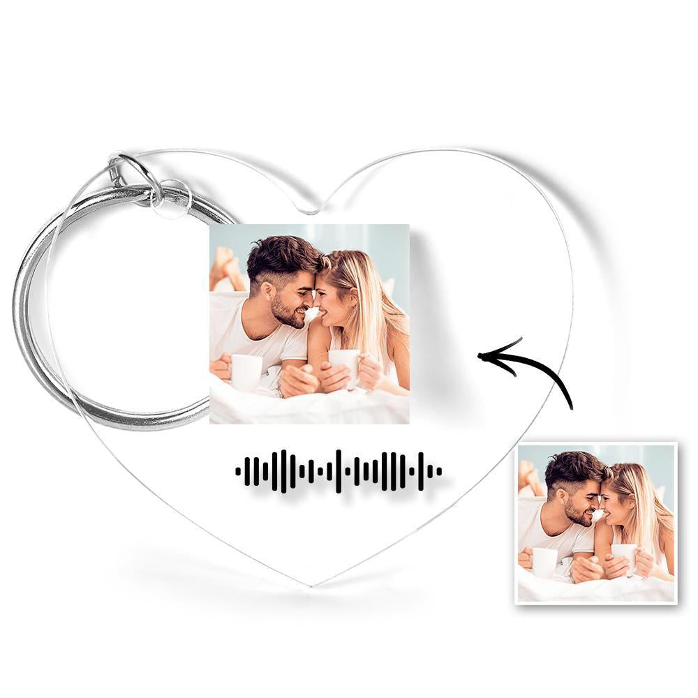 Custom Scannable Music Code Keychain Music Favorite Song Photo Engraved Keychain Heart-shaped