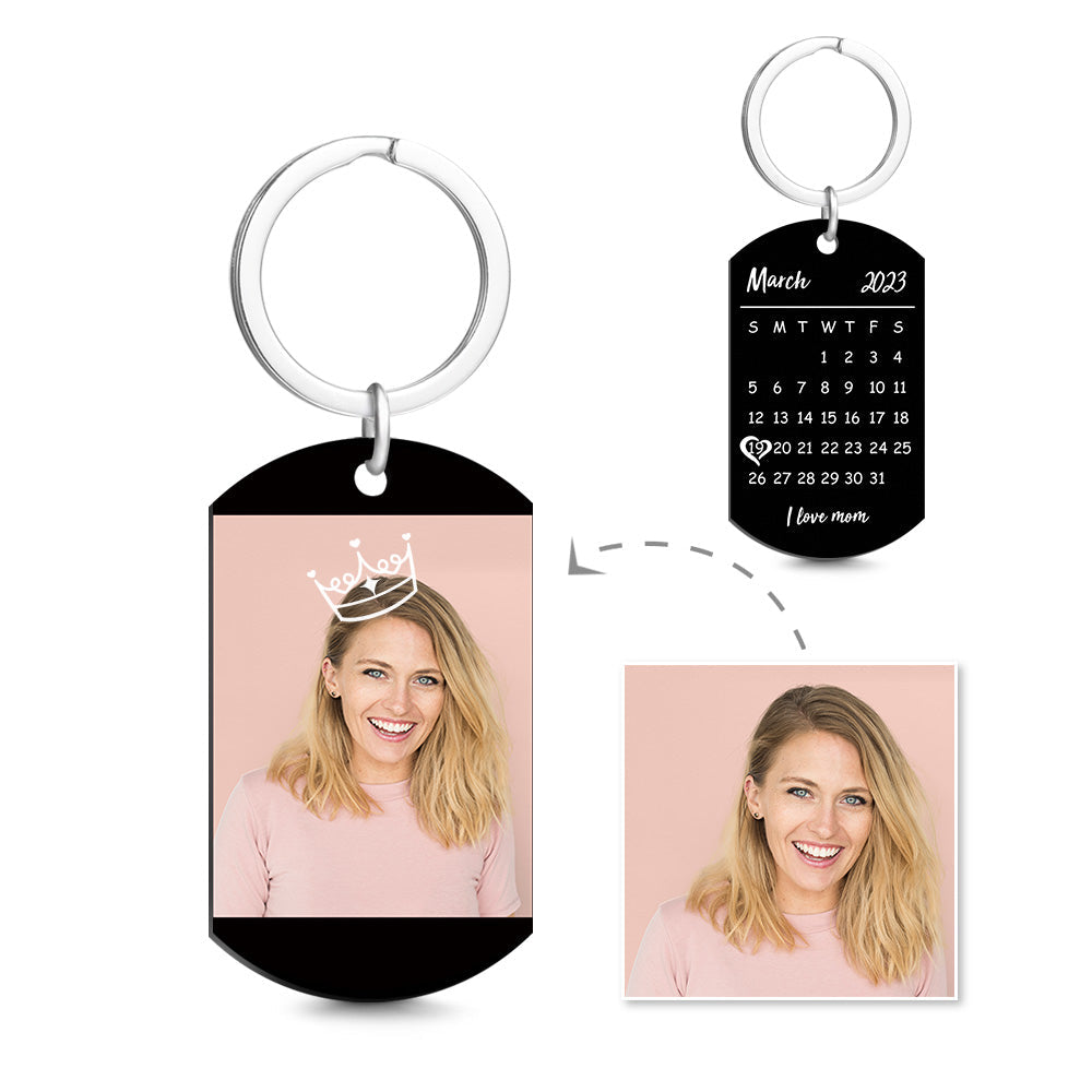 Custom Photo Calendar Keychain Crown Pattern Mother's Day Gift for Mom