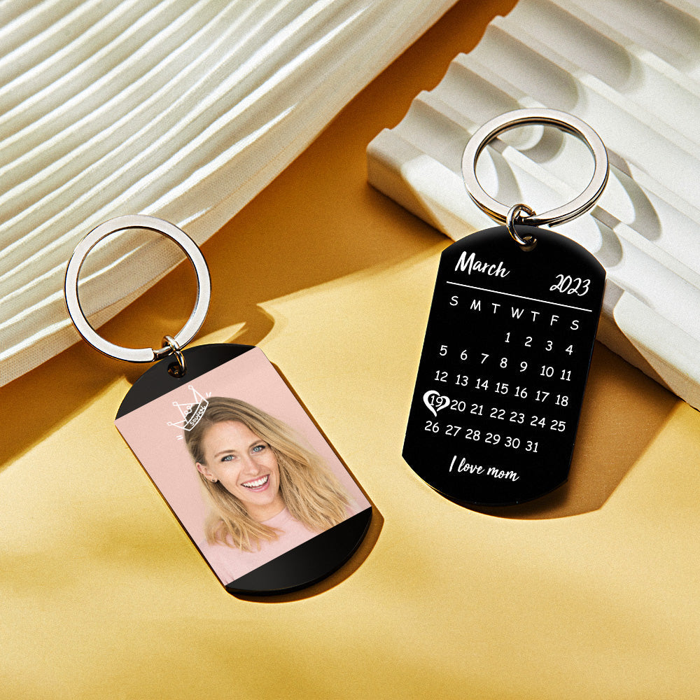 Custom Photo Calendar Keychain Crown Pattern Mother's Day Gift for Mom