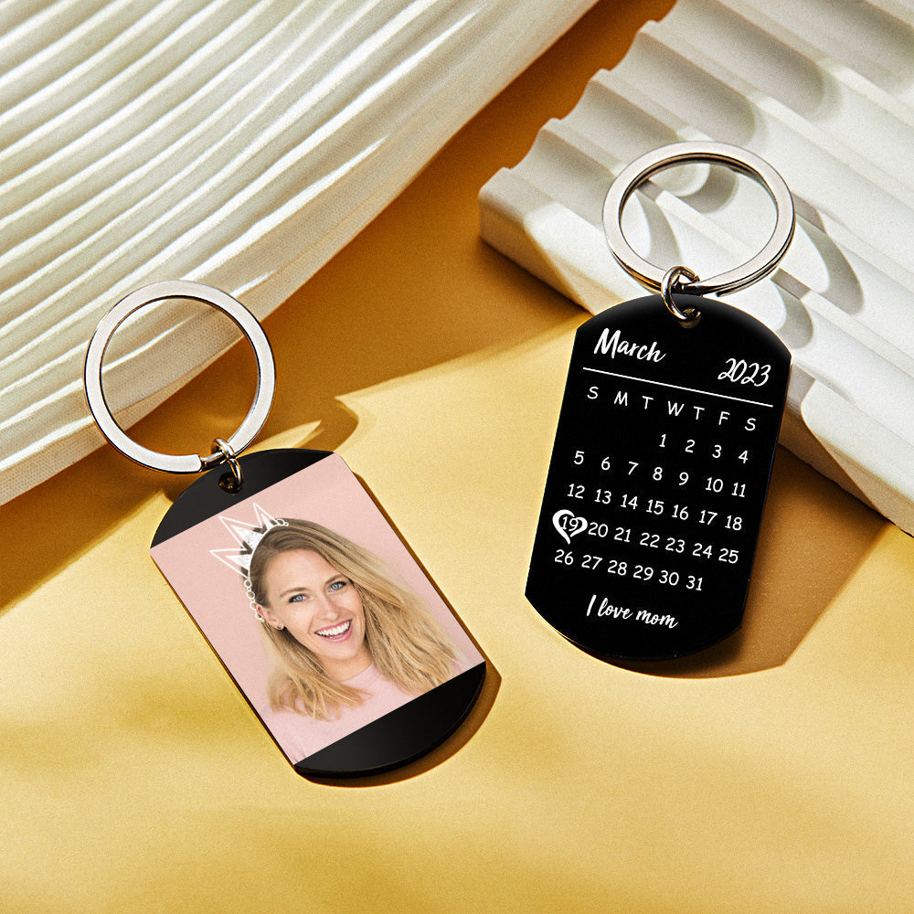 Custom Photo Calendar Keychain Crown Pattern Mother's Day Gift for Mom