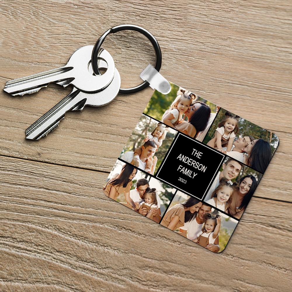 Custom Multiphoto Engraved Keychain Square Collage Editable Color Gift Photo Keychain
