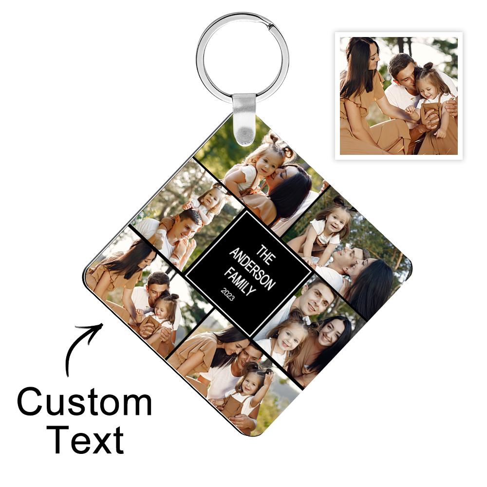 Custom Multiphoto Engraved Keychain Square Collage Editable Color Gift Photo Keychain