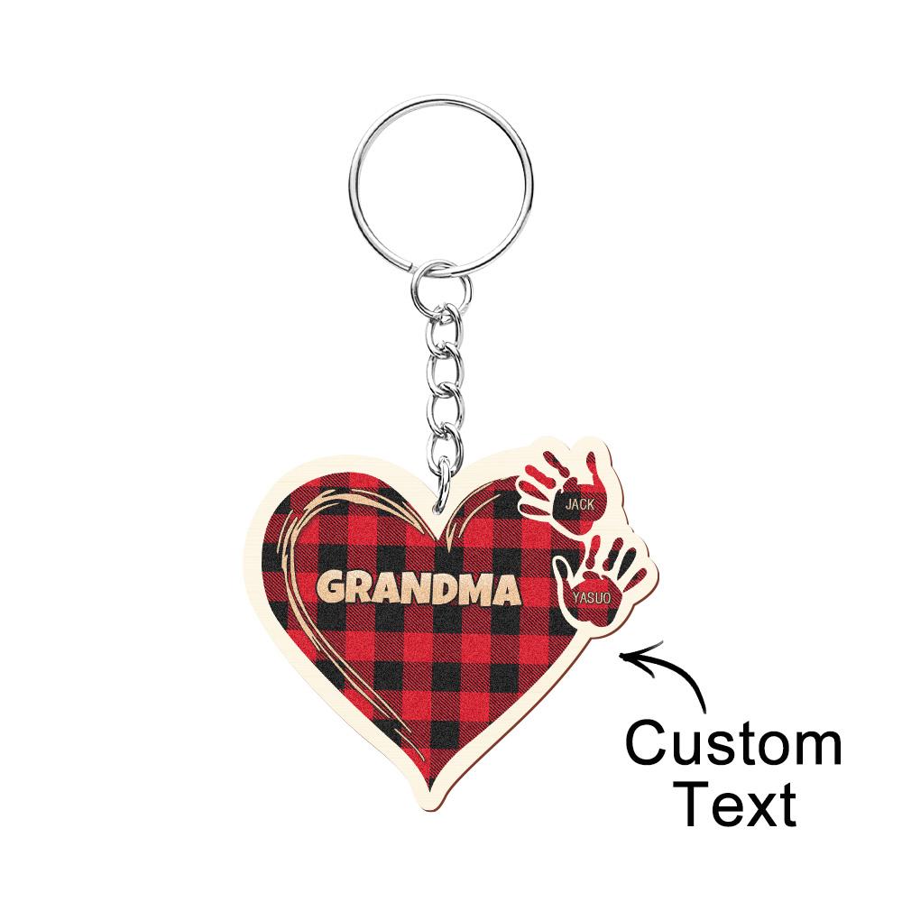 Personalized Kids Name Keychain Custom Engraved Hands Wooden Keychain
