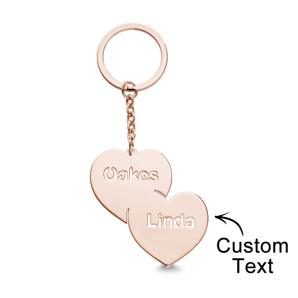 Personalized Name Double Hearts Keychain Creative Love Keychain For Couples