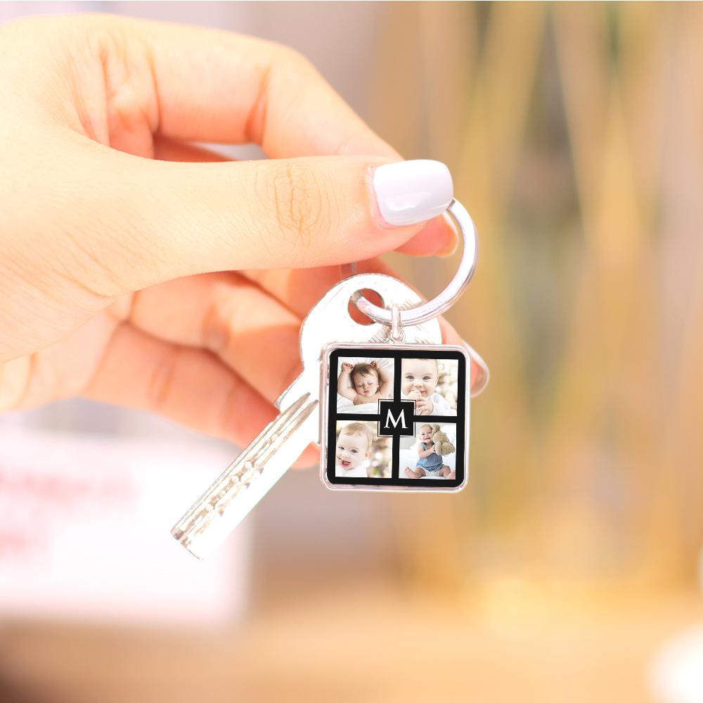 Unique Custom Cute Square Photo Engraved Keychain Anniversary Gifts for Baby