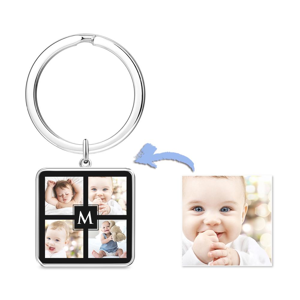 Unique Custom Cute Square Photo Engraved Keychain Anniversary Gifts for Baby