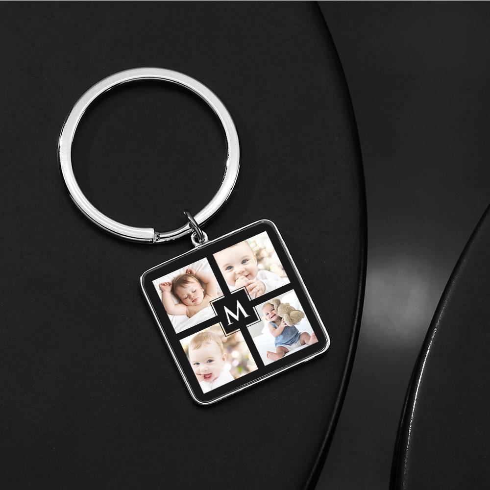 Unique Custom Cute Square Photo Engraved Keychain Anniversary Gifts for Baby
