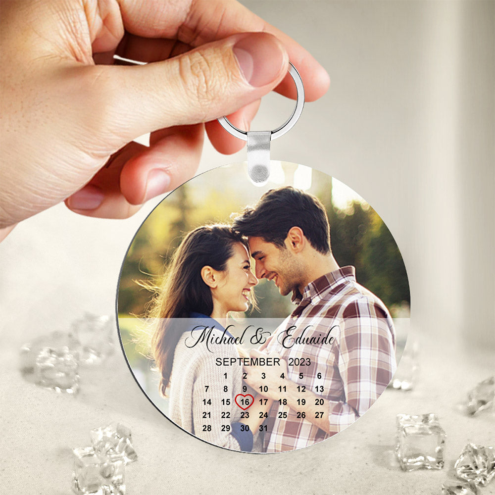 Custom Photo Calendar Keychain Significant Date Marker Wedding Anniversary Gifts for Couples