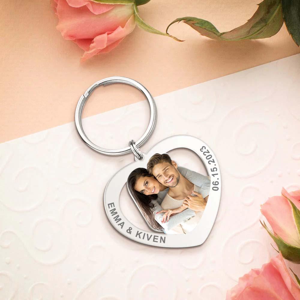 Custom Heart Colorful Photo Keychain Engraving Keychain For Valentine's Gift