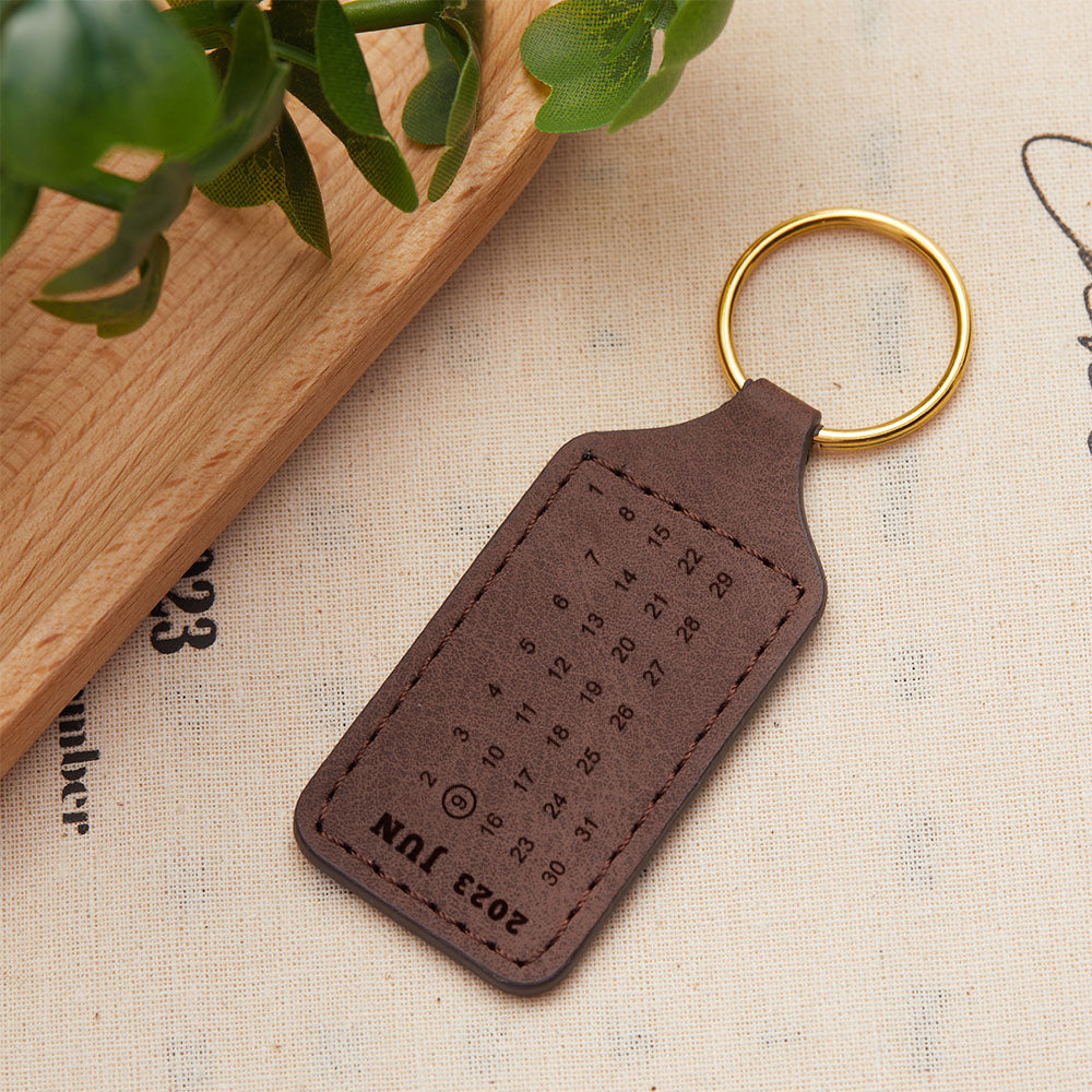 Custom Calendar Keychain Engraving Leather Keychain Anniversary Keychain Ideas For Men Boyfriend Gift