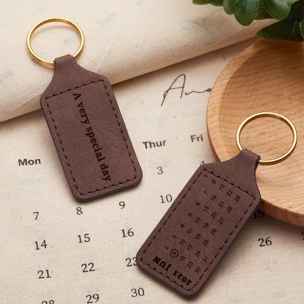 Custom Calendar Keychain Engraving Leather Keychain Anniversary Keychain Ideas For Men Boyfriend Gift