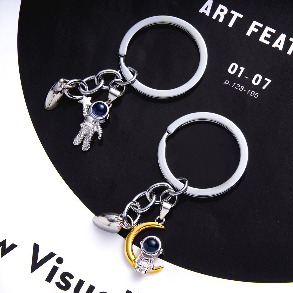 2pcs Couple Magnetic Heart & Spaceman Charm Projection Photo Key Chain Anniversary Gifts for Him
