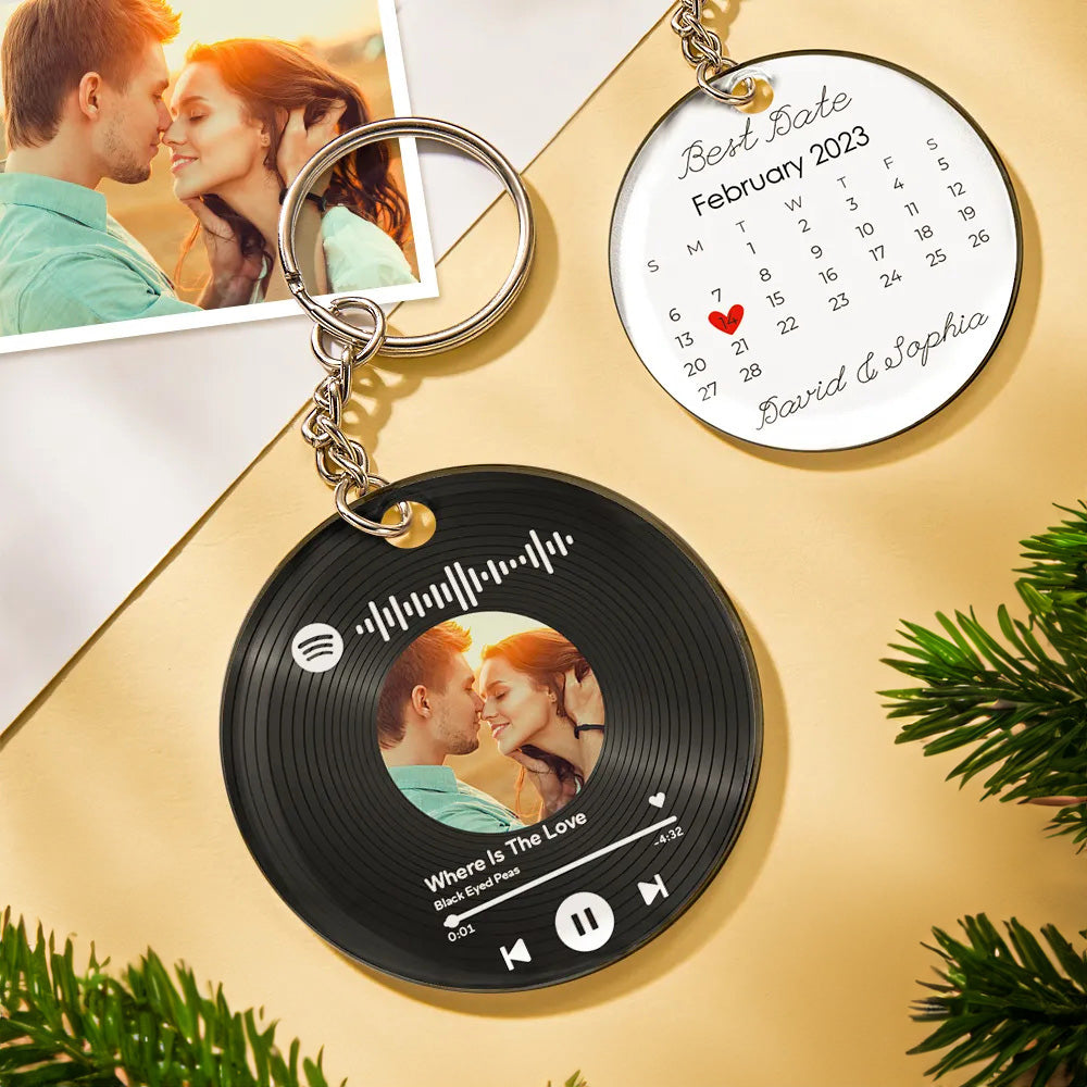 Custom Photo and Date Keychain Calendar Keychain Scannable Spotify Code Keychain Anniversary Christmas Gift