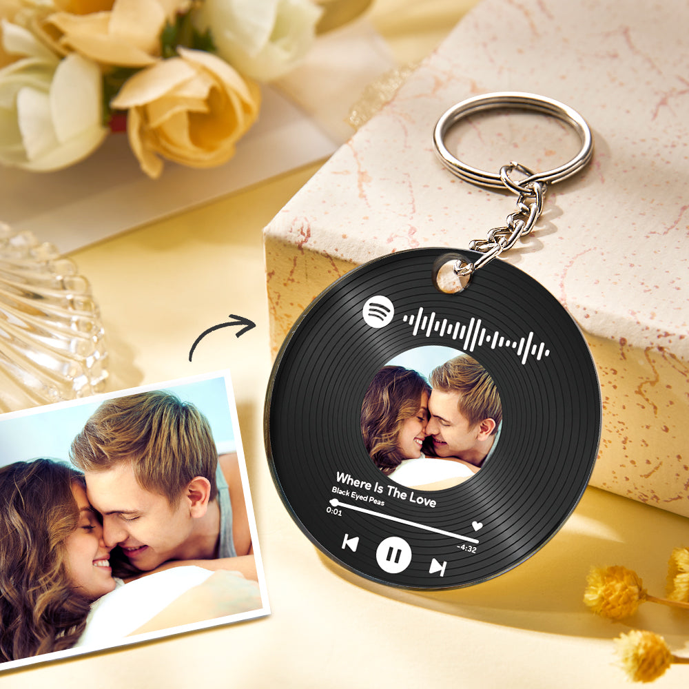 Custom Photo and Date Keychain Calendar Keychain Scannable Spotify Code Keychain Anniversary Gifts for Couple