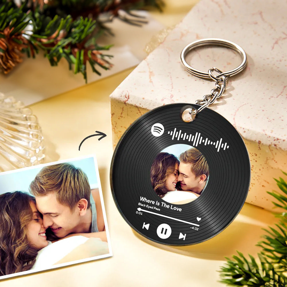 Custom Photo and Date Keychain Calendar Keychain Scannable Spotify Code Keychain Anniversary Christmas Gift
